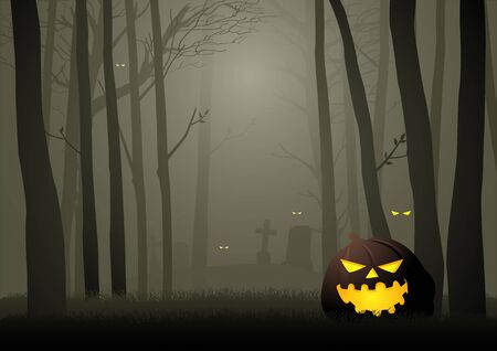 Graphic illustration of  spooky cemetery in the woods, for Halloween theme or backgroundのイラスト素材