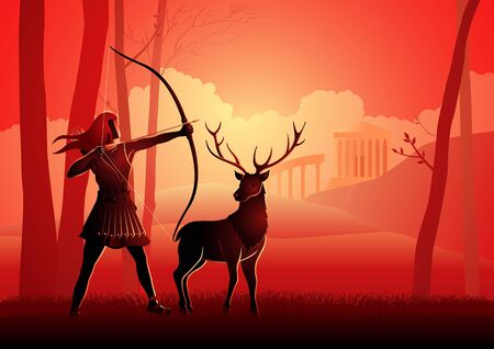 Greek god and goddess vector illustration series, Artemis, the patron and protector of young girls, and was believed to bring disease upon women and relieve them of itのイラスト素材