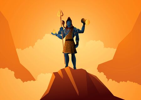 Vector illustration of Lord Shiva standing on mountain, Indian God of Hinduのイラスト素材
