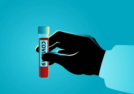 Vector illustration of a hand holding blood sample of covid-19のイラスト素材