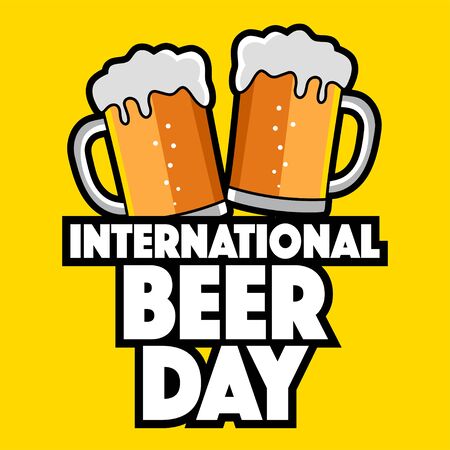 Simple flat vector illustration of two beer glasses for International Beer Day iconのイラスト素材