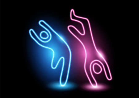 Vector illustration of a dancing neon figuresのイラスト素材