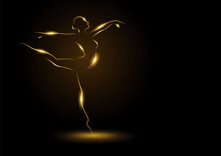 Line art vector illustration of golden ballerina on dark backgroundのイラスト素材