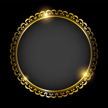 Golden round frame isolated on black background. Vector illustrationのイラスト素材