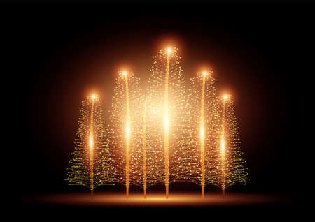 Beautiful Christmas trees with lights on dark backgroundのイラスト素材