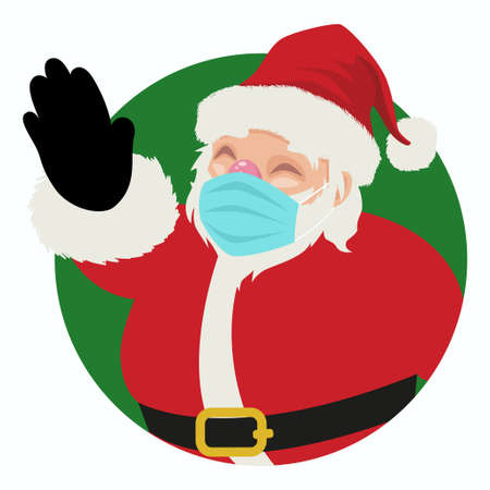 Simple flat vector illustration of Santa Claus wearing medical maskのイラスト素材