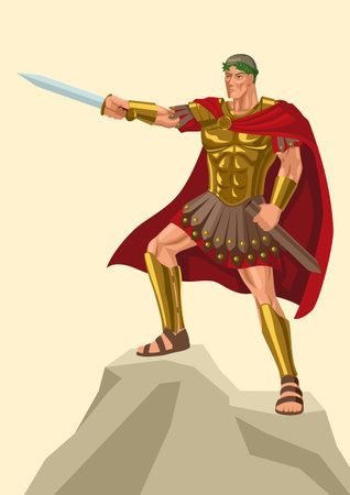 Vector illustration of Gaius Julius Caesar standing on rock with his gladiusのイラスト素材