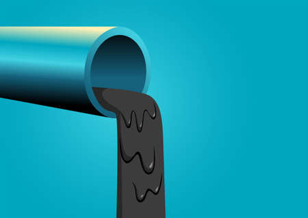 Vector illustration of pipe pouring out black liquid, concept for industrial waste and water...