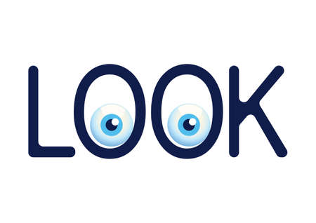 Look text with eye balls, typography, fun typography, vector illustrationのイラスト素材