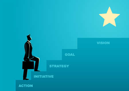 Business concept illustration of a businessman steps on stairs to successのイラスト素材