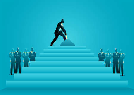 Business concept vector illustration of businessman tries to draw a sword in the stone, concept for worthiness and honestyのイラスト素材