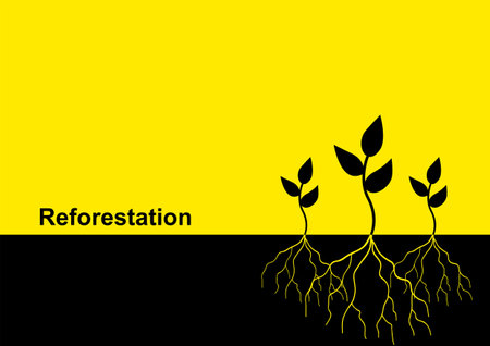 Vector illustration of young trees with root, reforestation themeのイラスト素材