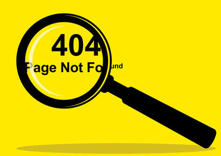 Simple flat vector illustration of 404 Page Not Found viewed with a magnifying glass