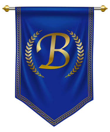 Luxury golden letter B on royal blue pennant for premium brand identity or label. Vector illustrationのイラスト素材