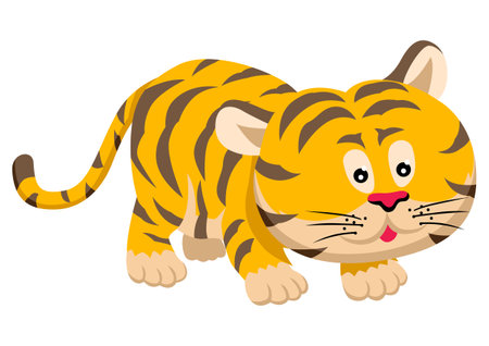 Vector illustration of cute cartoon tiger isolated on whiteのイラスト素材