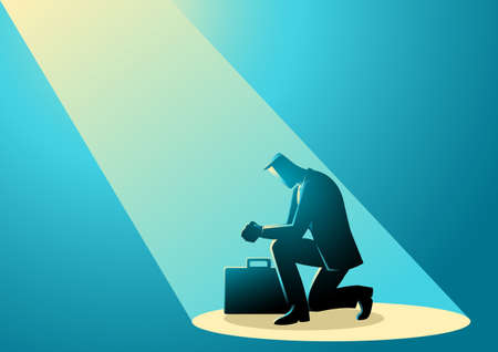 Illustration of a businessman is praying with light on himのイラスト素材