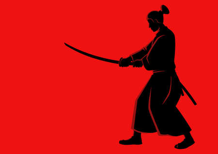 Simple flat vector illustration of a Samurai on red backgroundのイラスト素材