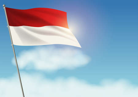 Indonesia flag on clouds background, for Indonesia Independence Day or National day greeting cardのイラスト素材