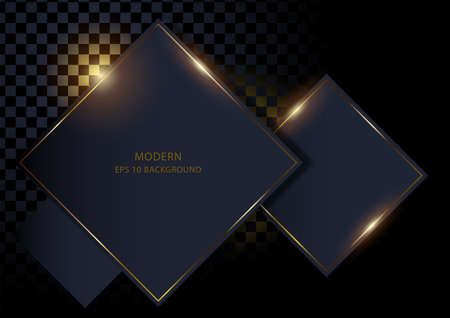 Dark abstract squares background with golden lines, modern vector backgroundのイラスト素材