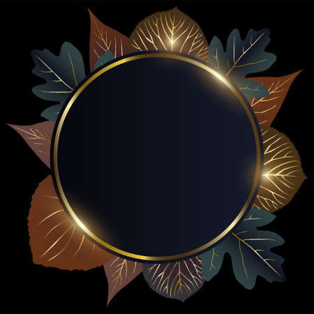 Luxurious golden circle with leaves ornament, modern luxurious vector backgroundのイラスト素材