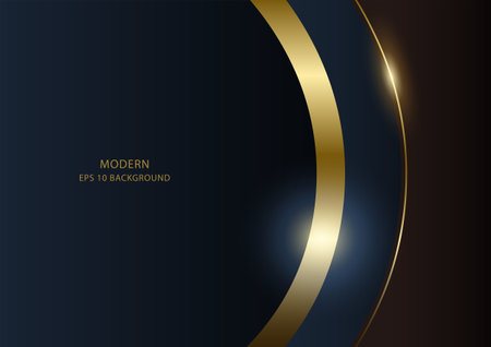 Luxury dark brown and blue curved shape with golden line, vector illustrationのイラスト素材