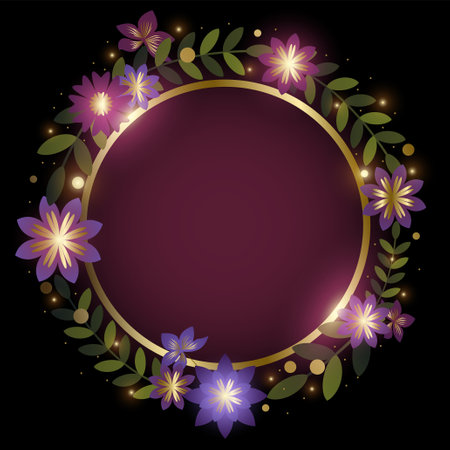 Vector illustration of decorative bouquet on black backgroundのイラスト素材