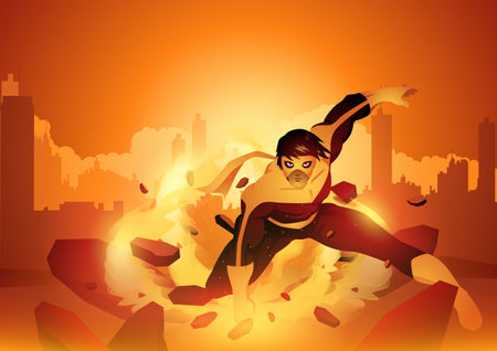 Superhero unleashing his spectacular power, vector illustrationのイラスト素材
