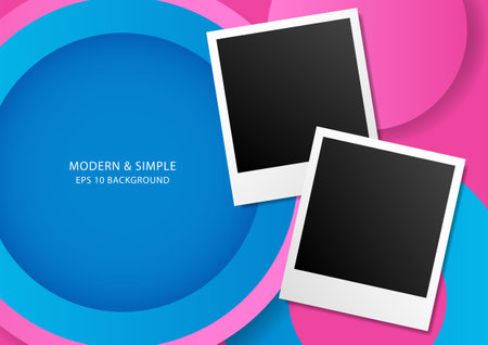 Pink and blue circles, simple round shape frame with copy space, vector illustration
