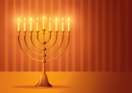 Vector illustration of menorah a traditional candelabra, Jewish holiday background, Hanukkah, vector illustrationのイラスト素材