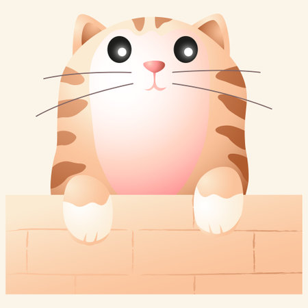 Vector illustration of a cute cat peeking from behind a wall, kawaii, chibiのイラスト素材