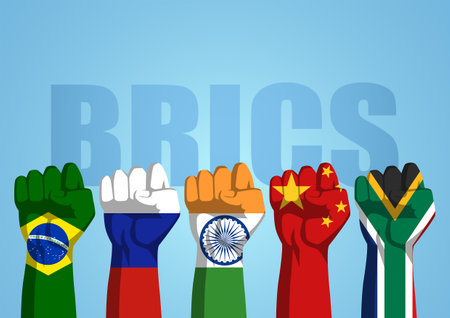 Vector illustration of fists with the BRICS countries' flagsのイラスト素材