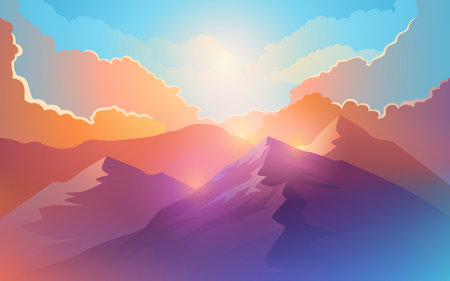 Beautiful landscape of mountains and cloudscape, vector illustrationのイラスト素材