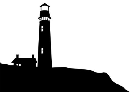 Black and white silhouette of a lighthouse, vector illustrationのイラスト素材