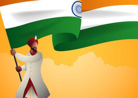 Traditional Indian flag bearer celebrating Independence Day with pride, independence day, vector illustrationのイラスト素材