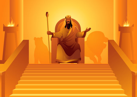 Biblical figure vector illustration series, King solomon sits on the throneのイラスト素材
