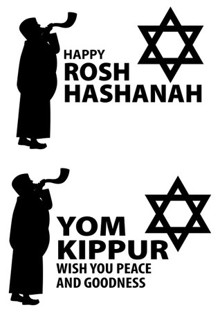 Silhouette icon of Jewish man blowing the Shofar ramâs horn on Rosh Hashanah and Yom Kippur, vector illustrationのイラスト素材