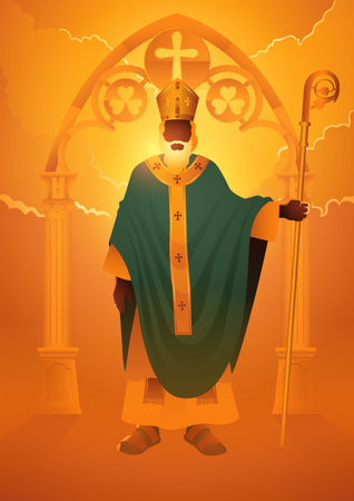 Religion vector illustration series, Saint Patrick the Irish apostle holding his staffのイラスト素材