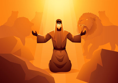 Biblical vector illustration series, Daniel in the lions denのイラスト素材