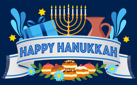 Vector illustration of Hanukkah decorative symbols and graphics for banner or greeting cardのイラスト素材
