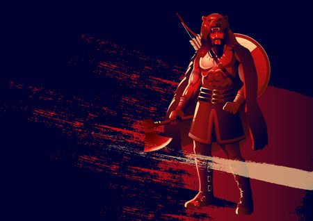 Dynamic microstock vector illustration, featuring a grunge-style depiction of a viking berserkerのイラスト素材