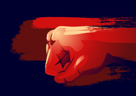Dynamic vector illustration, featuring a grunge-style depiction of a punching fistのイラスト素材