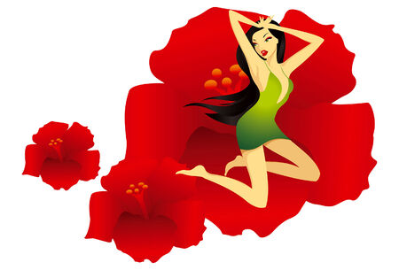 nice girl sitting on a big red flowerのイラスト素材