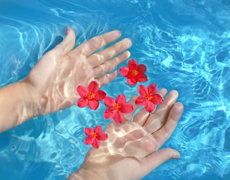 hands in a waterの写真素材