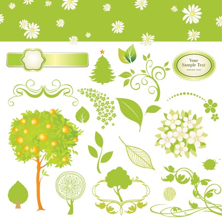 green collection of leaf and treeのイラスト素材