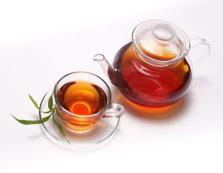  cup with tea and teapotの写真素材