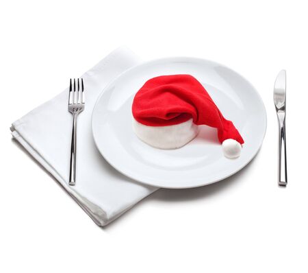 plate with red santa claus hatの写真素材