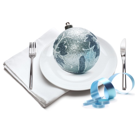 plate with christmas ballの写真素材