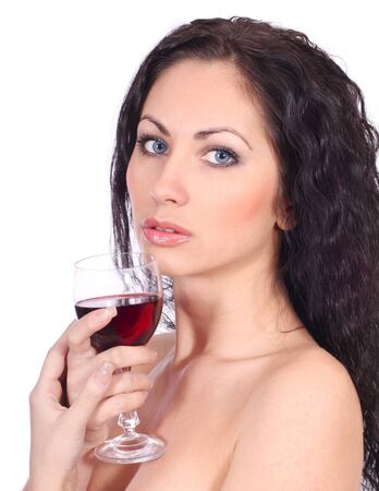 beautiful woman with glass of red wineの写真素材