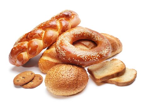 assortment of baked bread isolatedの写真素材