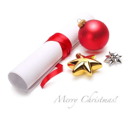 christmas ball and paper rollの写真素材